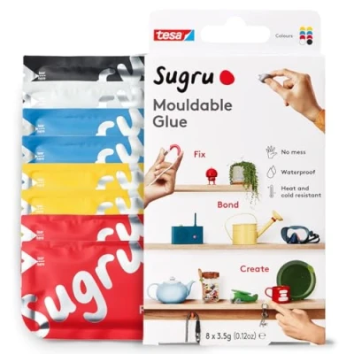 Imagen de Sugru Mouldable Glue de tesa, adhesivo fuerte multiusos, envase 8 (8 x 3,5 g) en Rojo, Azul, Amarillo, Negro y Blanco