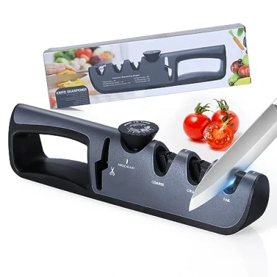 Imagen de Alyvisun Afilador de Cuchillo, Manual Profesional 4 en 1 Cuchillos，Mango Ergonómico Y Base Antideslizante para Cuchillos Cocina Afilados, Tijeras, etc. (Negro)