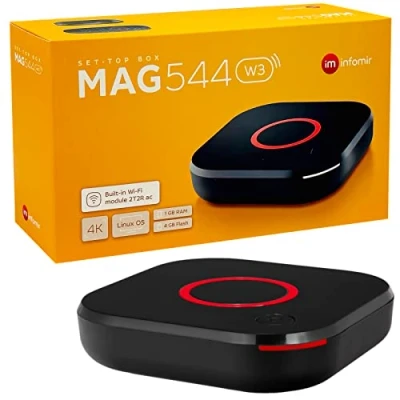 Imagen de MAG 544w3 Original Infomir &amp; hb digital Set Top Box 4K Reproductor multimedia Receptor TV Internet UHD 60FPS 2160p@60 FPS HDMI 2.1 Soporte y HEVC USB3.0 4X Arm Cortex A35 + cable