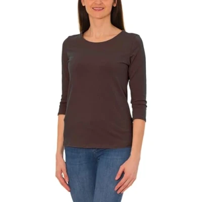 Imagen de Alkato Camiseta con Mangas 3/4 Escote Redondo para Mujer, Marrón Claro, L