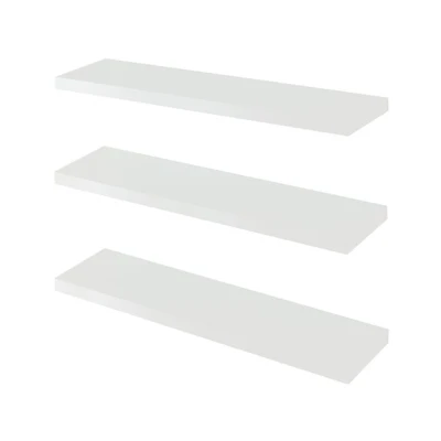 Imagen de [en.casa] Estantería Pared Stranda de 3 Estantes Juego Baldas Flotantes para Sala Baño Cocina Dormitorio Despacho MDF Metal 80x20x3,5cm Blanco