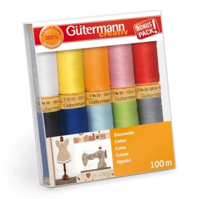 Imagen de Gutermann 734521 2 Juego de hilos (algodón natural, 50, 100 m x 10 carretes), multicolor