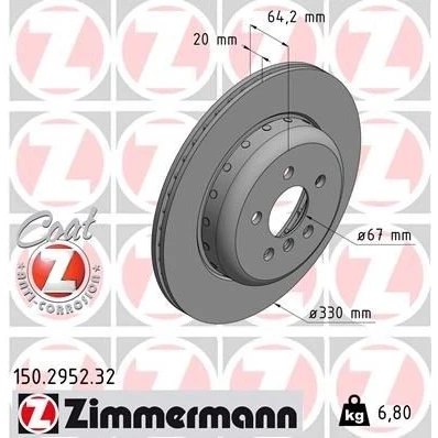 Imagen de ZIMMERMANN 150.2952.32 disco de freno 330 20 6/5 5 112 ventilación interna, dos piezas revestido altamente carbonizado