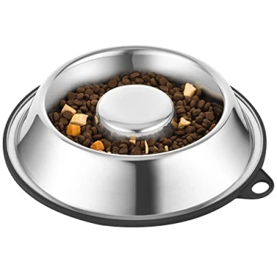 Imagen de PEGGY11 Comedero Lento de Acero Inoxidable para Perros, Parte Inferior Goma Antideslizante, Base Sin Punta, Apto Alimentos, BPA, Lavavajillas, Fácil Limpiar, 475ML