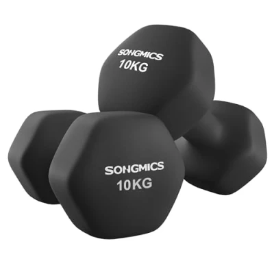 Imagen de SONGMICS Juego de 2 Mancuernas, x 10 kg, Mancuernas Hexagonales con Superficie Vinilo, para Fitness, Ejercicio, Entrenamiento, Gimnasia en Casa, Negro Tinta SYL110B01