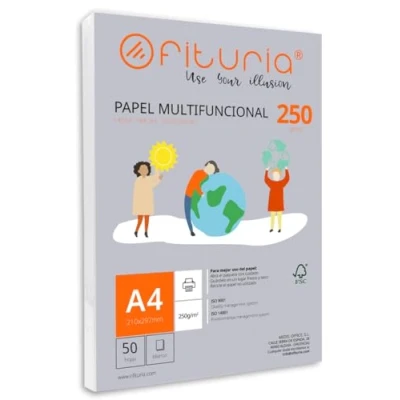 Imagen de Paquete de folios A4 250gr con 50 Hojas Blancas, Papel Multifuncional para Uso Escolar y Entornos Laborales. Ideal impresoras láser, inyección o fotocopiadoras Ofituria