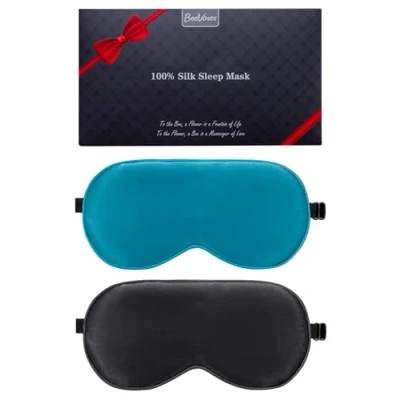 Imagen de antifaz de seda para dormir, paquete 2 antifaces pura 100% natural real con correa ajustable, cubierta sombra ojos BeeVines