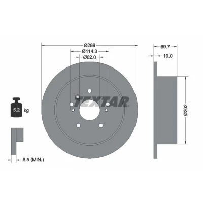Imagen de TEXTAR PRO 92171603 Disco de freno 288 10 05/08 114,3 macizo revestido sin perno sujeción rueda, buje rueda LEXUS: RX II