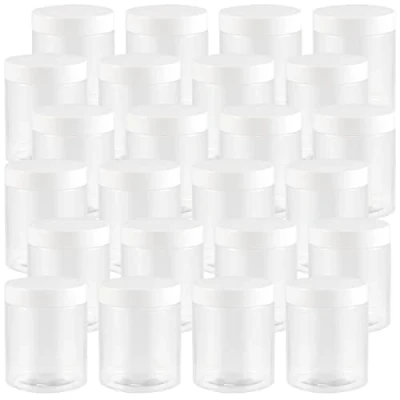 Imagen de JEUIHAU Paquete de 24 tarros plástico transparente 250 ml con tapas, almacenamiento vacíos sin BPA, recipiente boca ancha para limo, especias, manualidades