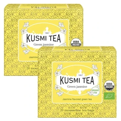 Imagen de Kusmi Tea Juego de 2 Cajas Té Verde Jazmín 100% Orgánico Mezcla con Disfrutar Caliente o Hielo 2x20 Bolsas