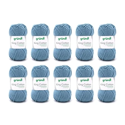 Imagen de Gründl King Cotton (filato per maglieria e uncinetto morbido voluminoso in 55% poliacrilico 45% cotone, 50 g / 78 m, misura dell&#039;ago: 6 7, 10 x g), vaqueros
