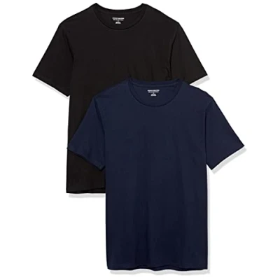 Imagen de Amazon Essentials Camisetas de manga corta con cuello pico y corte ajustado Hombre, Pack 2, Negro/Azul Marino, XL
