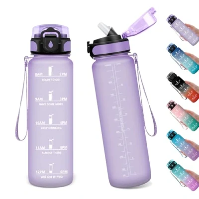 Imagen de Cantimplora Fitness 1L, Botella de Agua con Pajita, Marca Tiempo, Reutilizable, Antiderrame Deportiva, para Adulto, Gimnasio, Cámping, Yoga
