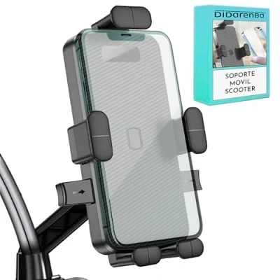Imagen de Soporte movil Scooter Moto retrovisor 5 sujeciones fijacion al Espejo Estabilidad Maxima Compatible con Todos los Smartphones rotacion 360º antivibracion