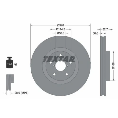 Imagen de TEXTAR PRO 92194303 Disco de freno 326 30 05/07 114,3 ventilación interna revestido sin perno sujeción rueda, buje rueda