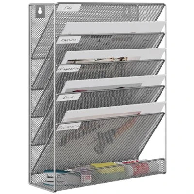 Imagen de EasyPAG organizador de archivos pared con malla A4 6 niveles para colgar en la pared, almacenamiento revistas, color plateado