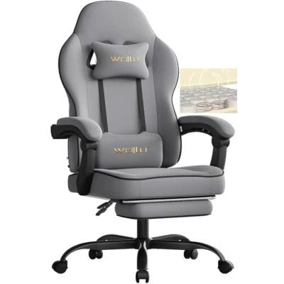 Imagen de WOLTU Silla Gaming Ergonómica, de Oficina con Reposabrazos y Soporte Lumbar, Racing Giratoria Asiento Amplio Lleno Muelle, Estructura Metal, Tela Malla, Gris, GS11gr