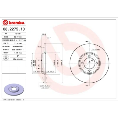 Imagen de BREMBO 08.2275.10 Disco de freno 248 12,7 4 macizo FORD: Taunus ́80 Turnier