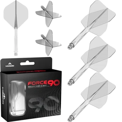 Imagen de Mission Darts Force 90 Sistema integrado de vuelo y eje dardos moldeado precisión, paquete 3 plumas tallos combinados profesionales altamente duraderos Estándar n.º 2