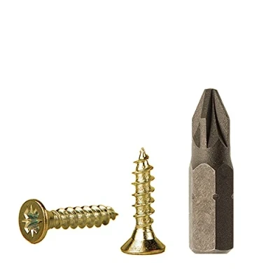 Imagen de Lote de 500 tornillos madera acero chapado en zinc amarillo 3 x 10 mm, aglomerada, tornillo universal Pozi Drive, PZ cabeza avellanada Pozidriv (500, mm)