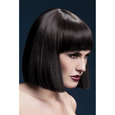 Imagen de Smiffys Colección Fever, Peluca Lola, marrón, corte bob despuntado con flequillo, 30cm / 12in