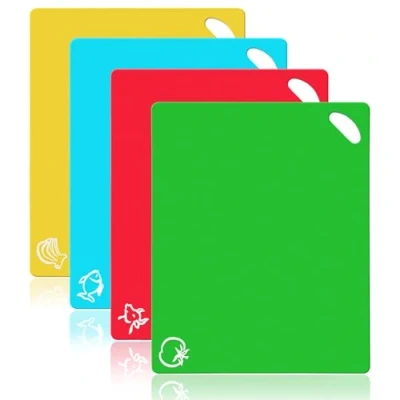 Imagen de Vicloon Tablas de Cortar Plástico,Juego 4 Cocina Flexible con Color Diferente,Tabla Plastico,Tablas BPA Libre,Alimento Antideslizante