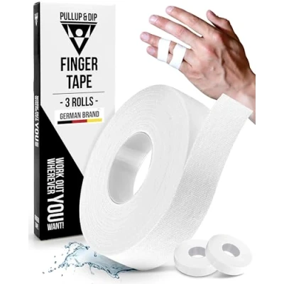 Imagen de PULLUP &amp; DIP finger tape resistente, 3 rollos (30m) esparadrapo deportivo, vendaje deportivo respetuoso con la piel, venda deportiva para musculación, bjj, balonmano, escalada, porteros (Blanco)