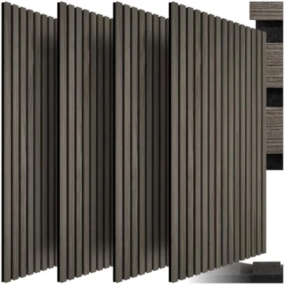 Imagen de tectake® Paneles Acusticos Decorativos MDF, Chapa de Madera Real, Excelente Acústica, Tejido Fieltro y Madera, Insonorización Acústica Pared, Listones 4 Roble Gris