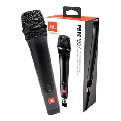 Imagen de JBL micrófono PBM 100 con cable, vocal dinámico para tus fiestas o ratos amigos modelo cardioide el legendario sonido JBL, fácil de usar, en negro