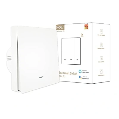 Imagen de MOES ZigBee Interruptor de luz inteligente No requiere cable neutro, necesita condensador, Control app Smart Life Tuya, Funciona Alexa Google Home, Tuya Hub, 1 Gang, Blanco
