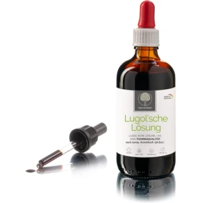 Imagen de 50 ml de solución Lugolsche &lt; 5% en calidad farmacéutica (ph. euro) hergest. Alemania yodo según la receta original frasco farmacia, incl. pipeta