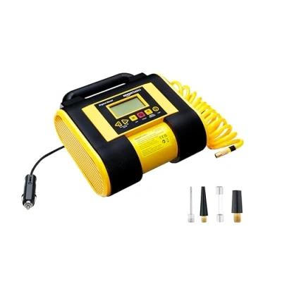 Imagen de Amazon Basics Bomba compresora de aire portátil con indicador presión digital, 12 V CC, 150 PSI, color negro