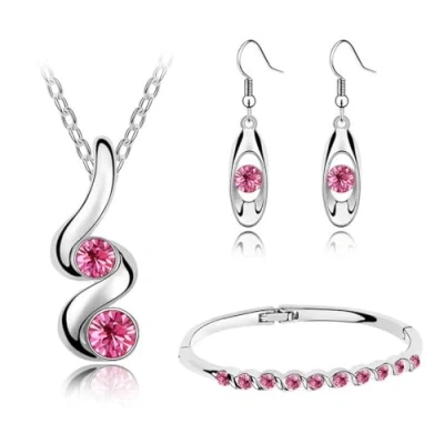 Imagen de Gkaopi Juegos de Joyas Mujer Circonita Cúbica Conjunto Collar Pendientes y Pulsera Juego con Cristales para Novia Mujeres Fiesta