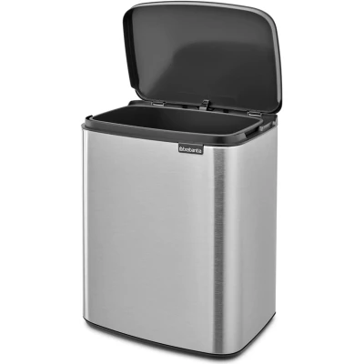 Imagen de Brabantia Cubo de basura Bo 12 L Elegante y práctico Tapa apertura fácil cierre suave Higiénico, ahorra espacio Asa Para transportar baño, oficina dormitorio Acero Mate AH