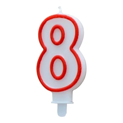 Imagen de ALGON Vela De Cumpleaños 8 Años Blanca Con Borde Rojo Diseño Colorido Y Festivo Perfecta Para Celebraciones