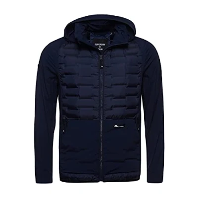 Imagen de Superdry Hybrid Hooded Down Jacket Chaqueta híbrida con Capucha y Cremallera, Eclipse Navy, M para Hombre
