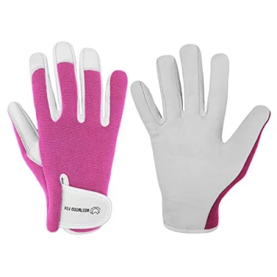 Imagen de WESTWOOD FOX WFX guantes de jardinería cuero para mujer y hombre, a prueba espinas, trabajo jardín, rosa