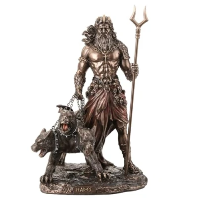 Imagen de Veronese Design 9 7/8 pulgadas Hades griego Dios del Inframundo con Cerberus Hound Escultura de resina fundida en frío acabado bronce
