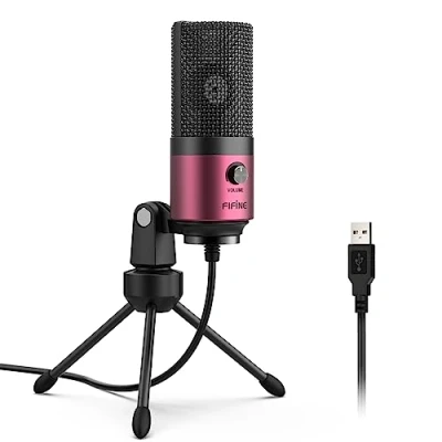 Imagen de FIFINE Estudio Micrófono de Condensador USB, Microfono Plug &amp; Play para ordenador Escritorio Rojo
