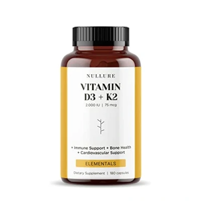 Imagen de Nullure Vitamina D3 y K2 (MK7) Natural 2000 UI Formulación diaria fácil asimiliación Fortalece Sistema Inmune · Cardiovascular Huesos Músculos Dientes 180 cápsulas (6 meses)