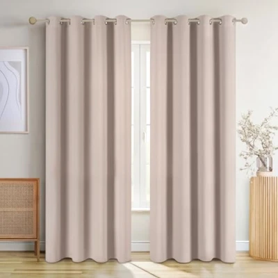 Imagen de Blumtal Cortinas Opacas 2 Piezas 265x140cm Salon Dormitorio con Ojal termicas aislantes Frio y Calor Cortas Cortina Opaca marrón Topo