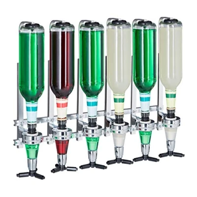 Imagen de relaxdays Botellero de Pared, Soporte para Seis Botellas, Dosificador 3 cl, Coctelería, 53x36x11 cm, Plateado