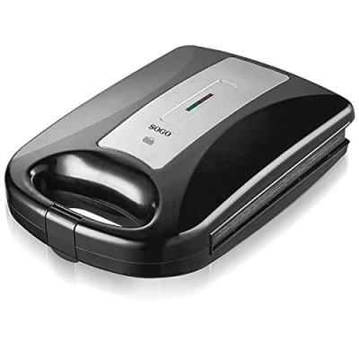 Imagen de SOGO Sandwichera eléctrica antiadherente grande para 4 sándwiches sin BPA, calentamiento rápido, 1200W, negro/gris (SS 7176)