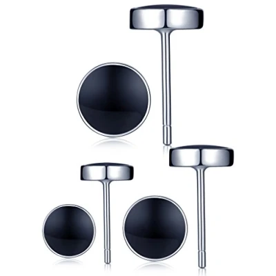 Imagen de Infinite U Juego de pendientes 2 pares redondos plata ley 925, color negro para Mujer y Hombre