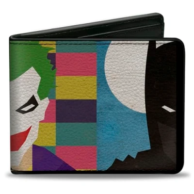 Imagen de Buckle Down Billetera Plegable de Poliuretano para Hombre, diseño Joker/Batman, Multicolor, 4.0 x 3.5 US