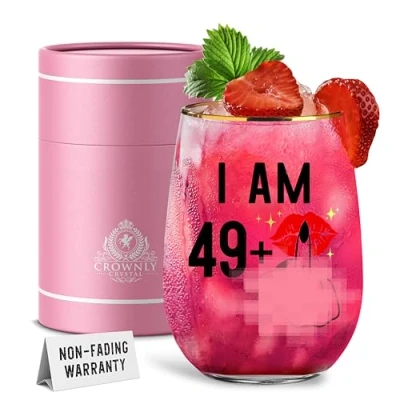 Imagen de CROWNLY CRYSTAL® Regalos 50 Cumpleaños Mujer Copas Vino Cristal Personalizados Decoracion Gin Tonic Regalo Original Jubilacion Ideas Para Regalar A