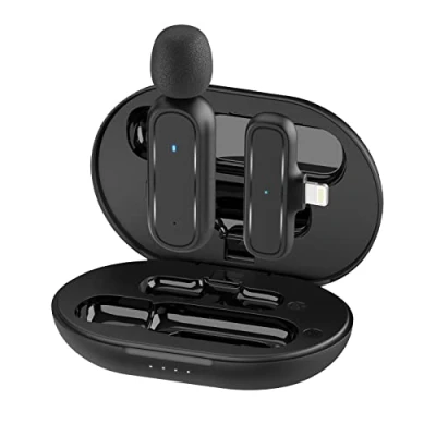 Imagen de Micrófono Lavalier Inalambrico, Gimpro MC1(A) 2.4GHz【Lightning】 Plug&amp;Play de Solapa con Estuche Carga 3 Modos Eliminación Ruido para Vlogging Live Microfono iPad iPhone