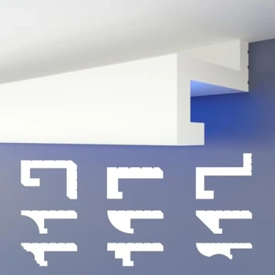 Imagen de HEXIMO LED Perfil de sombra Molduras estuco, iluminación indirecta Techo placas yeso poliestireno XPS luz abocinada (10,2 Metros HLED 8)