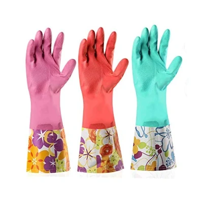 Imagen de Yiomxhi 3 Pares Guantes para Lávar Platos de Largo Impermeables Limpieza El Hogar Reutilizables Cocina Lavandería Goma
