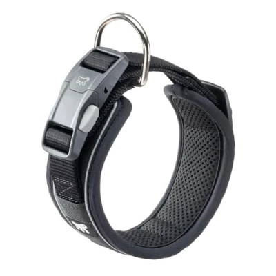 Imagen de Ferplast Collar Perro Genius C25/45, Reflectante, Transpirable, Ajustable, Cierre Magnetico Seguro con Hebilla Rápida, Collares para Perros Medianos, Suave Acolchado, Negro